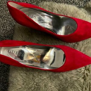 NWT, red suede 3 inch heels.